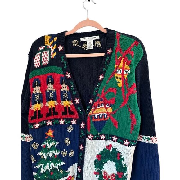 Vintage Hand Knit Style Ugly Christmas Grandma Holiday Christmas Cardigan Small - Picture 5 of 11